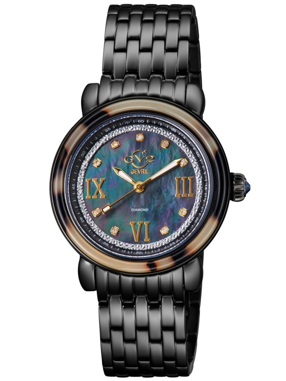 Women's marsala tortoise black mother of pearl dial ip black bracelet watch